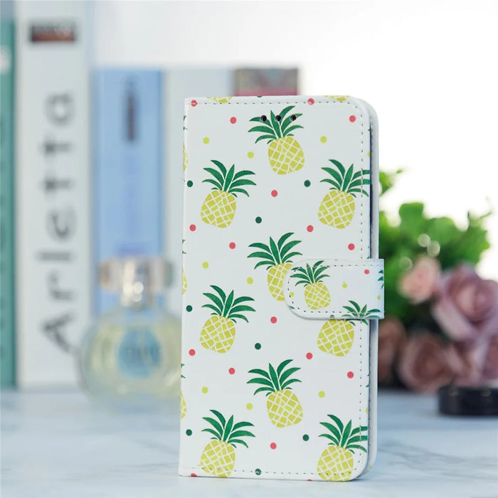 For Samsung Galaxy A35 5G Leather Case Pattern Printing Phone Cover with Card Slots - Pineapple - 7