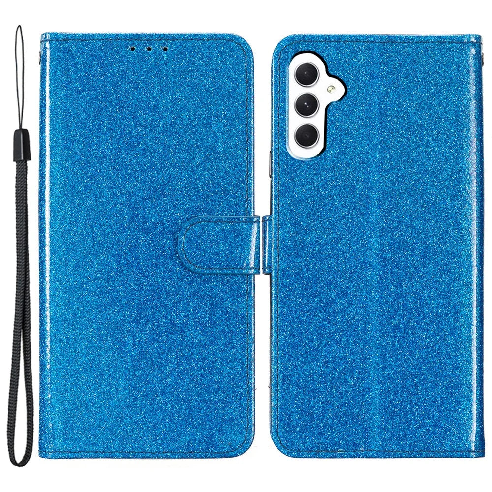For Samsung Galaxy A55 5G Shiny Glitter Leather Case Stand Wallet Phone Cover - Blue - 1
