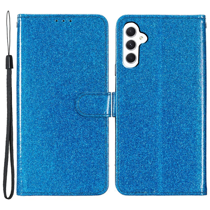 For Samsung Galaxy A55 5G Shiny Glitter Leather Case Stand Wallet Phone Cover - Blue - 1