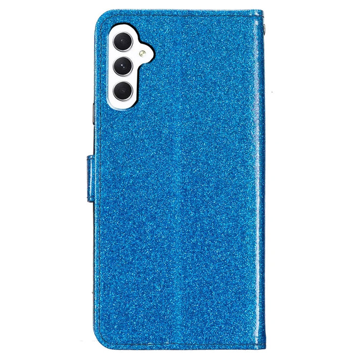 For Samsung Galaxy A55 5G Shiny Glitter Leather Case Stand Wallet Phone Cover - Blue - 6