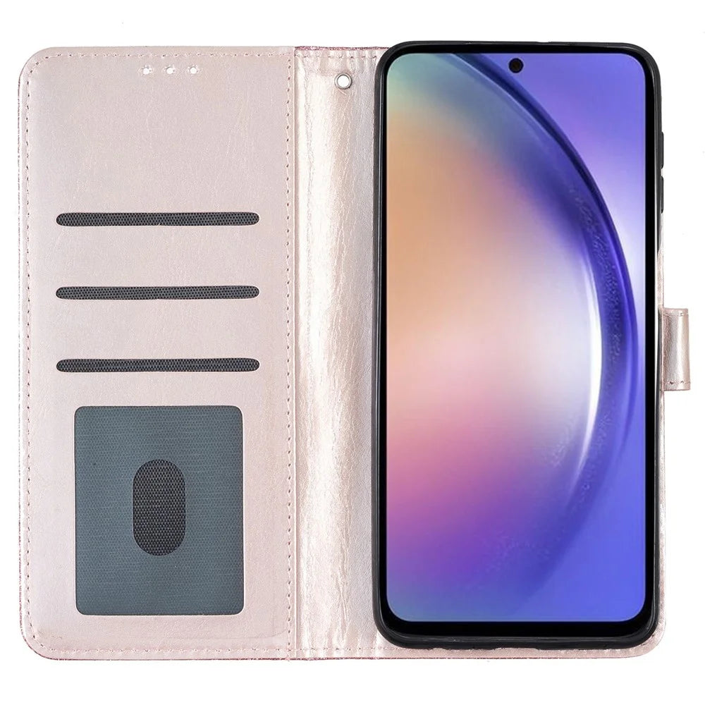 For Samsung Galaxy A35 5G Leather Case Glitter Card Slots Wallet Phone Cover - Rose Gold - 2