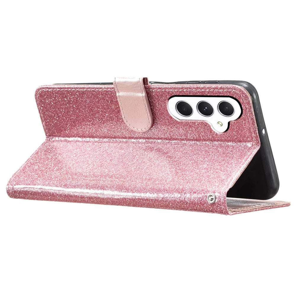 For Samsung Galaxy A35 5G Leather Case Glitter Card Slots Wallet Phone Cover - Rose Gold - 3