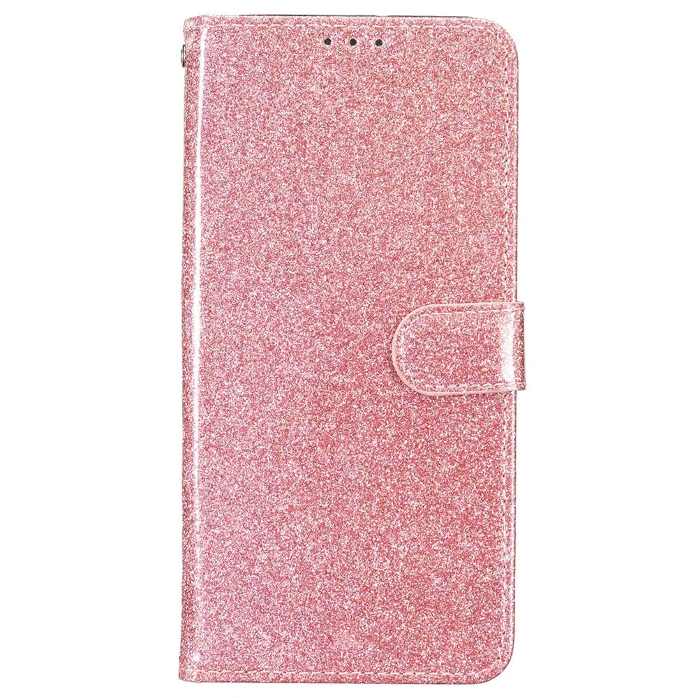 For Samsung Galaxy A35 5G Leather Case Glitter Card Slots Wallet Phone Cover - Rose Gold - 5