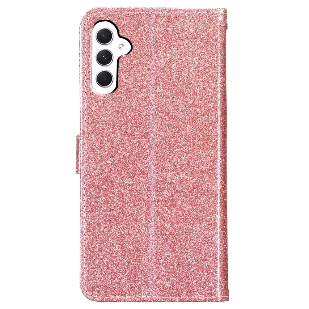 For Samsung Galaxy A35 5G Leather Case Glitter Card Slots Wallet Phone Cover - Rose Gold - 6