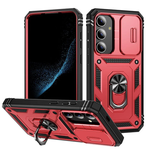 Slide Window Design for Samsung Galaxy S24+ Phone Case TPU+PC Protective Cover - Red+Black - 1