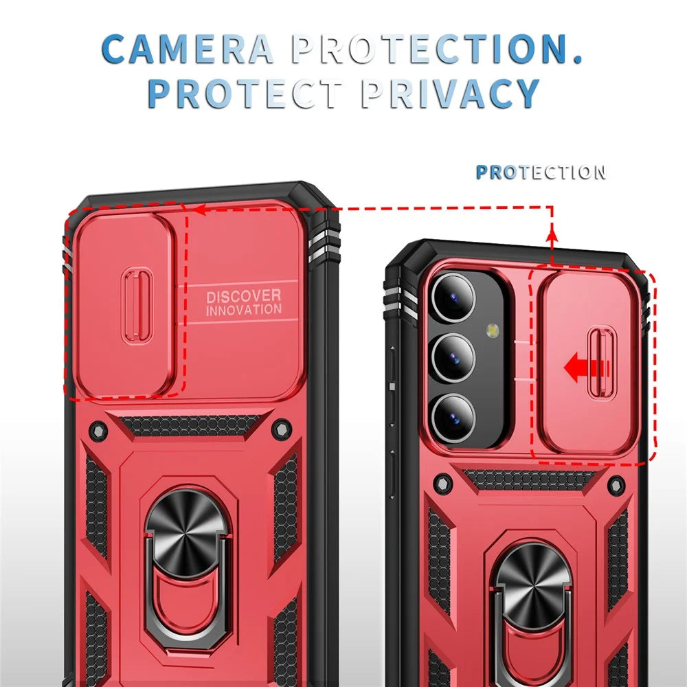 Slide Window Design for Samsung Galaxy S24+ Phone Case TPU+PC Protective Cover - Red+Black - 2