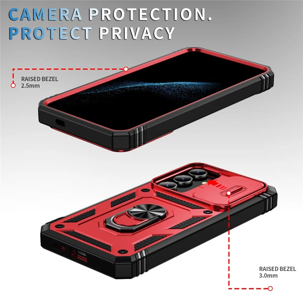 Slide Window Design for Samsung Galaxy S24+ Phone Case TPU+PC Protective Cover - Red+Black - 4