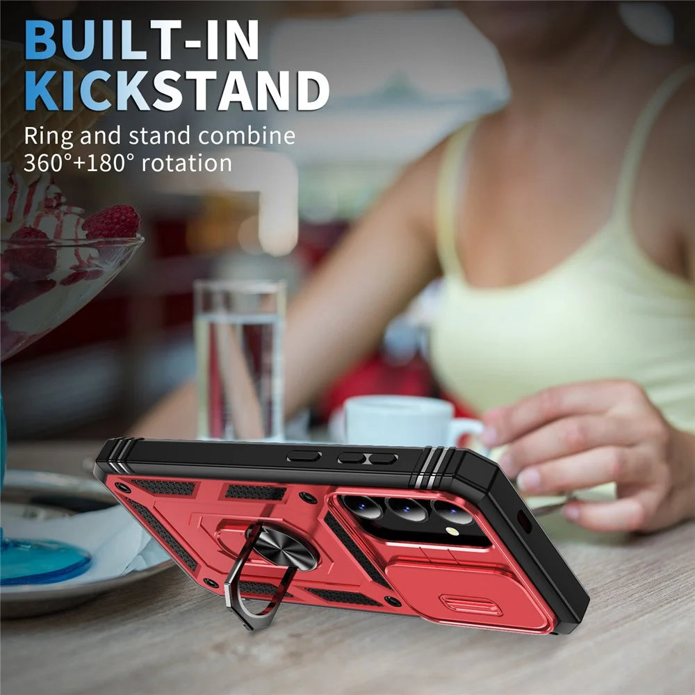 Slide Window Design for Samsung Galaxy S24+ Phone Case TPU+PC Protective Cover - Red+Black - 6