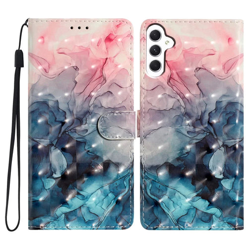 Leather Case for Samsung Galaxy A55 5G 3D Pattern Wallet Style Phone Cover with Card Slots - Pink Blue Marble - 1