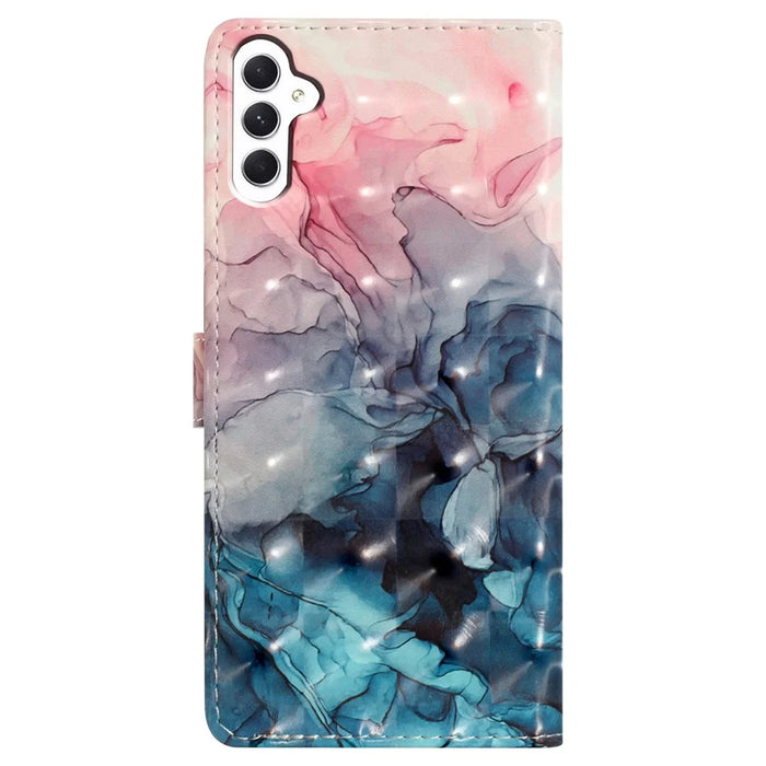 Leather Case for Samsung Galaxy A55 5G 3D Pattern Wallet Style Phone Cover with Card Slots - Pink Blue Marble - 7