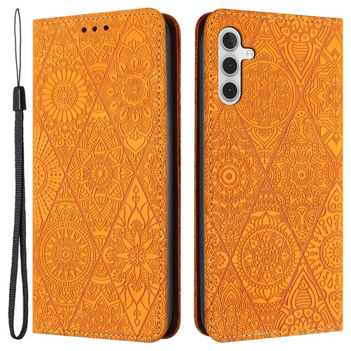 For Samsung Galaxy A05s 4G Wallet Case Card Holder Stand Built-in Magnetic Closure Phone Cover - Yellow - 1