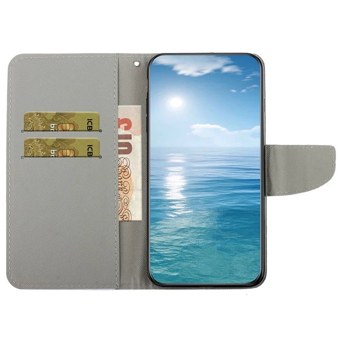 For Samsung Galaxy A05s 4G Phone Case Pattern Folding Stand PU Leather Cover - Purple Flower - 2
