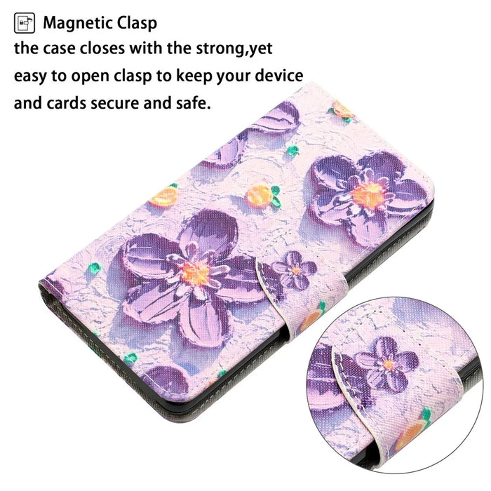 For Samsung Galaxy A05s 4G Phone Case Pattern Folding Stand PU Leather Cover - Purple Flower - 4