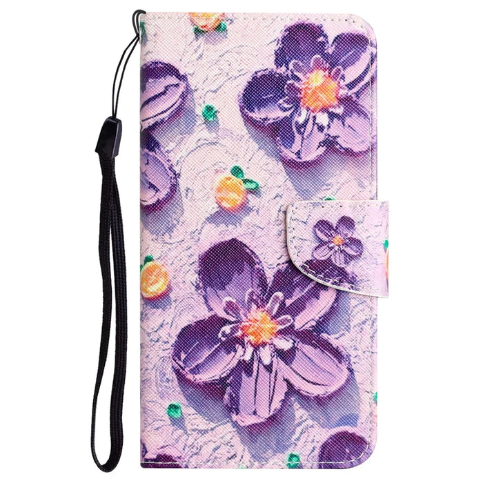 For Samsung Galaxy A05s 4G Phone Case Pattern Folding Stand PU Leather Cover - Purple Flower - 6