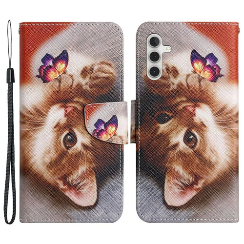 Leather Phone Case for Samsung Galaxy A05s 4G Pattern Print Design Flip Cover - Butterfly / Cat - 1