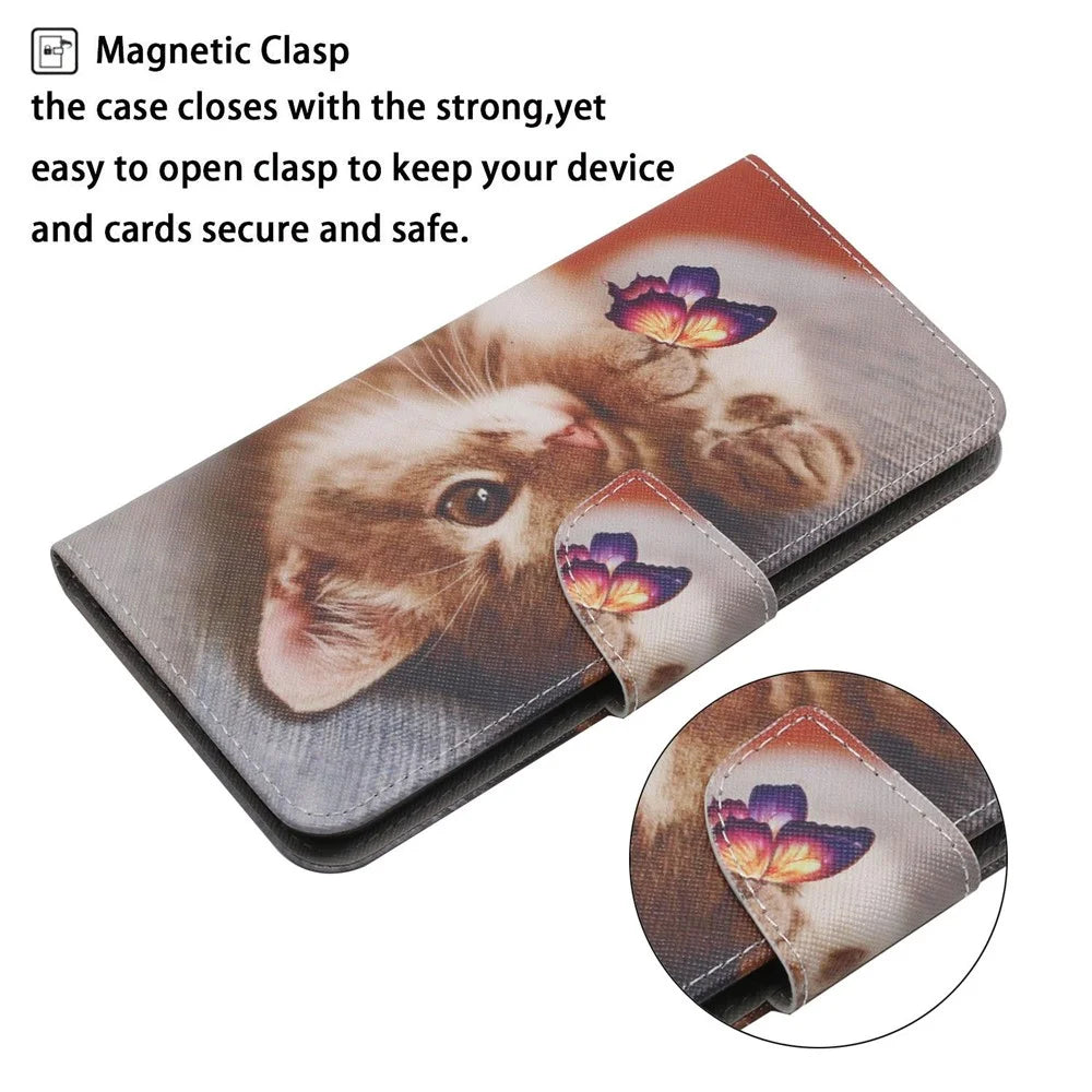 Leather Phone Case for Samsung Galaxy A05s 4G Pattern Print Design Flip Cover - Butterfly / Cat - 4