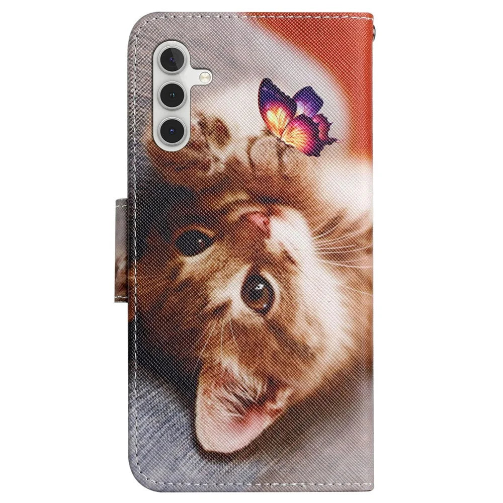 Leather Phone Case for Samsung Galaxy A05s 4G Pattern Print Design Flip Cover - Butterfly / Cat - 7