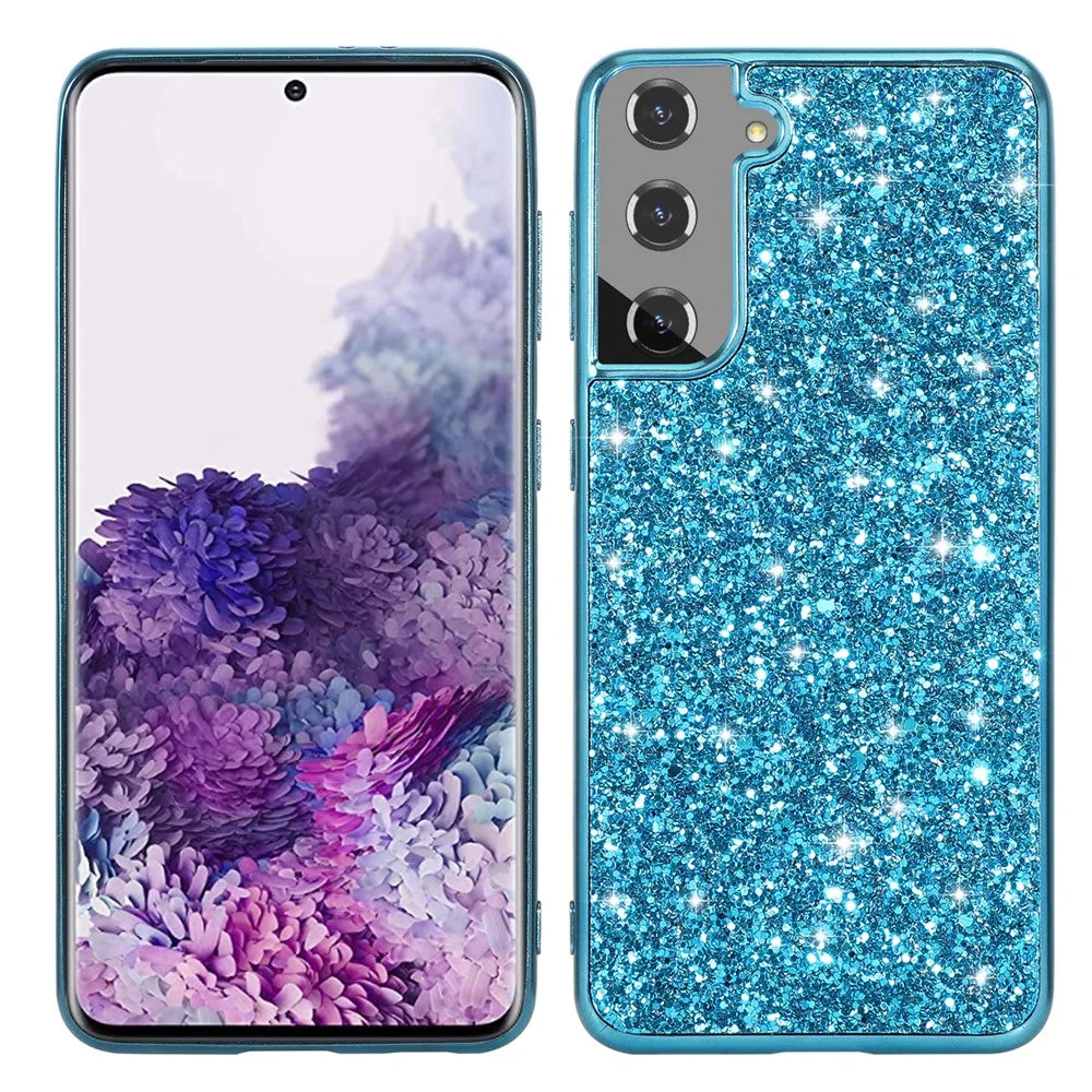 For Samsung Galaxy S24+ Case Glittering Sequins TPU Frame + PC Back Phone Cover - Blue - 1