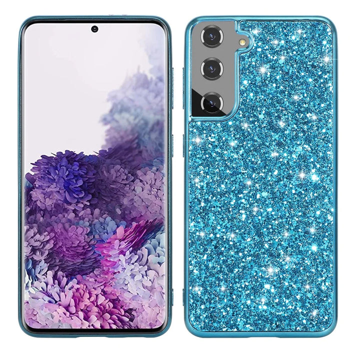 For Samsung Galaxy S24+ Case Glittering Sequins TPU Frame + PC Back Phone Cover - Blue - 1