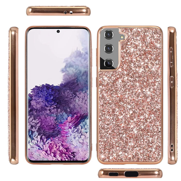 For Samsung Galaxy S24+ Case Glittering Sequins TPU Frame + PC Back Phone Cover - Blue - 5
