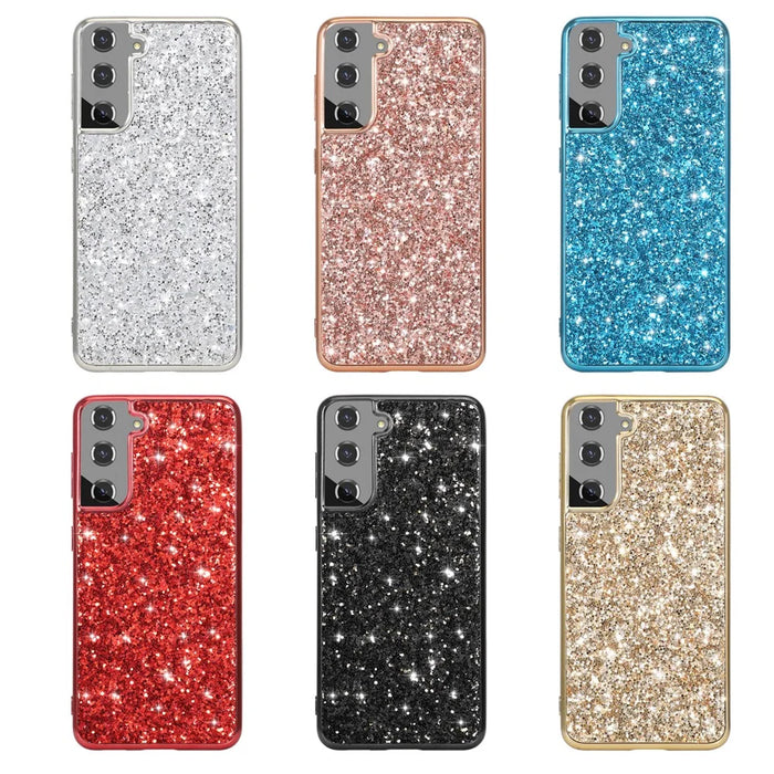 For Samsung Galaxy S24+ Case Glittering Sequins TPU Frame + PC Back Phone Cover - Blue - 6