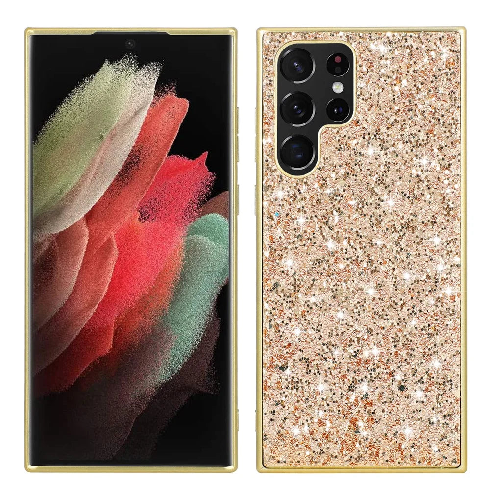For Samsung Galaxy S24 Ultra Cell Phone Case Electroplating TPU Frame + PC Back Protective Shell - Gold - 1