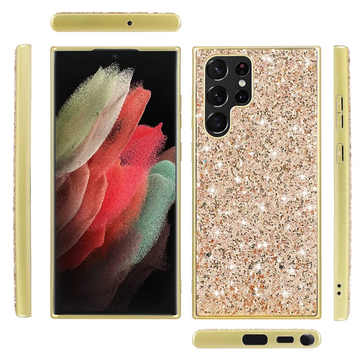 For Samsung Galaxy S24 Ultra Cell Phone Case Electroplating TPU Frame + PC Back Protective Shell - Gold - 6