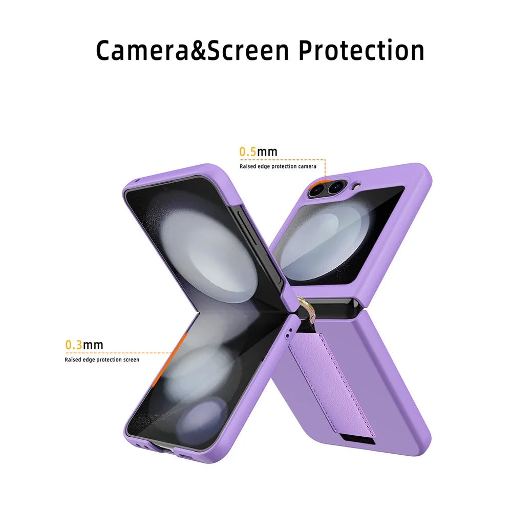 For Samsung Galaxy Z Flip5 5G Ring Holder Case Hard PC Phone Cover with Small Screen Protector - Black - 4