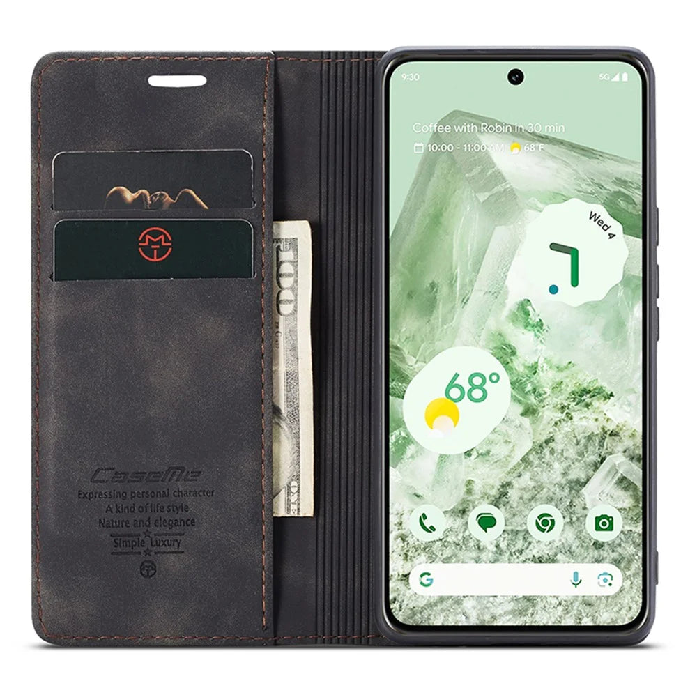 CASEME 013 Series For Google Pixel 8a Magnetic Case Anti-scratch PU Leather Phone Wallet Cover - Black - 2