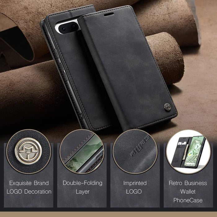 CASEME 013 Series For Google Pixel 8a Magnetic Case Anti-scratch PU Leather Phone Wallet Cover - Black - 4