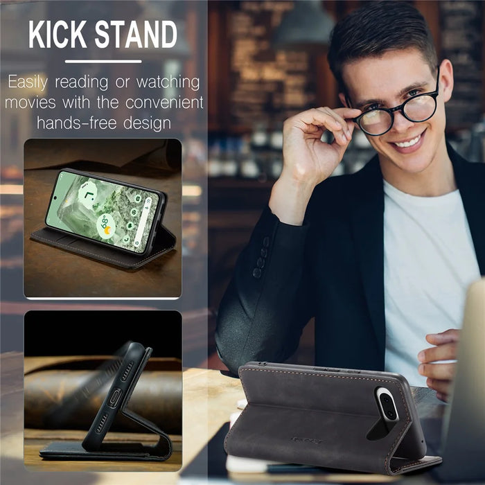 CASEME 013 Series For Google Pixel 8a Magnetic Case Anti-scratch PU Leather Phone Wallet Cover - Black - 6