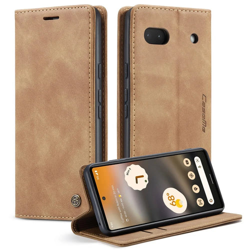 CASEME 013 Series For Google Pixel 6a Case PU Leather Flip Stand Phone Protector - Brown - 1