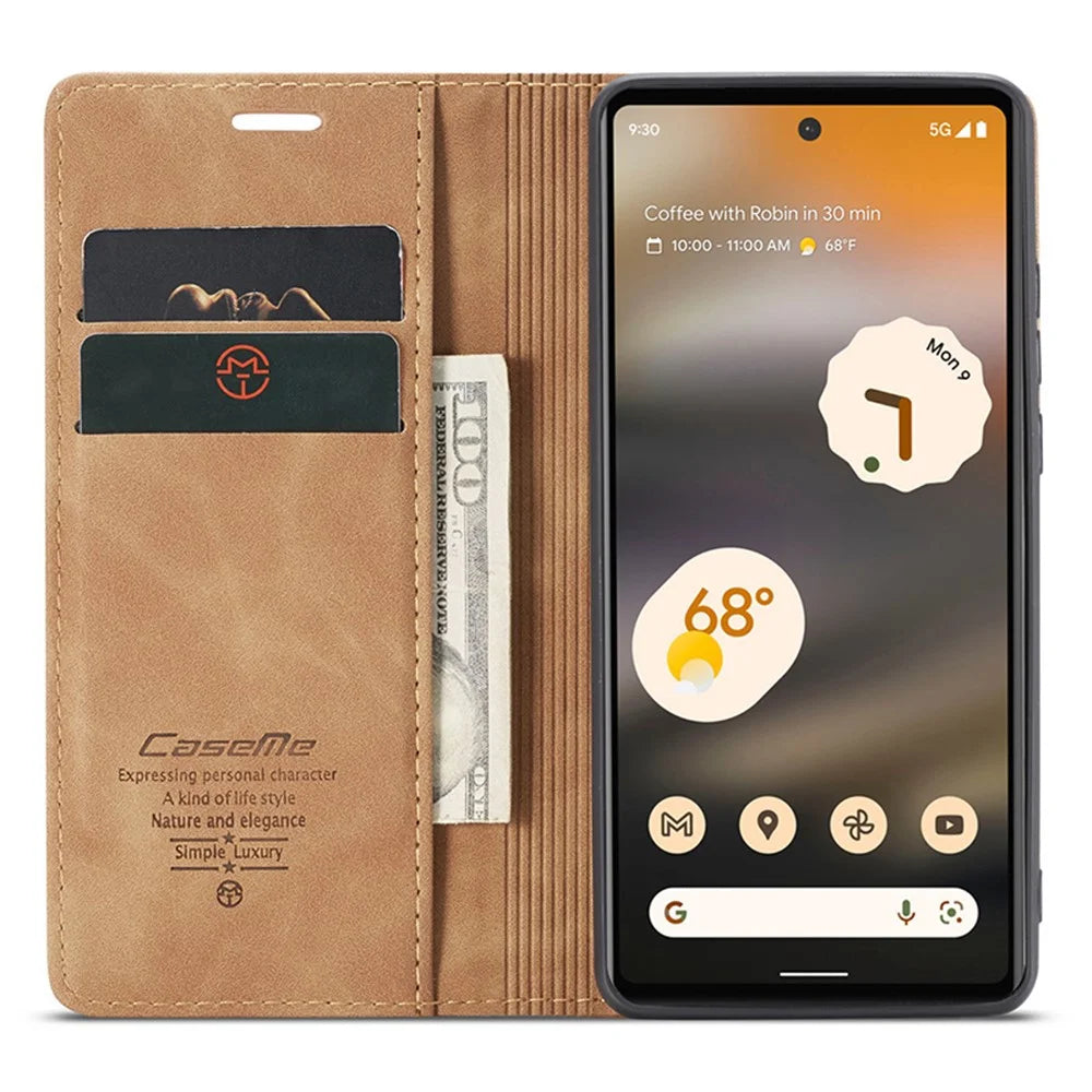CASEME 013 Series For Google Pixel 6a Case PU Leather Flip Stand Phone Protector - Brown - 2