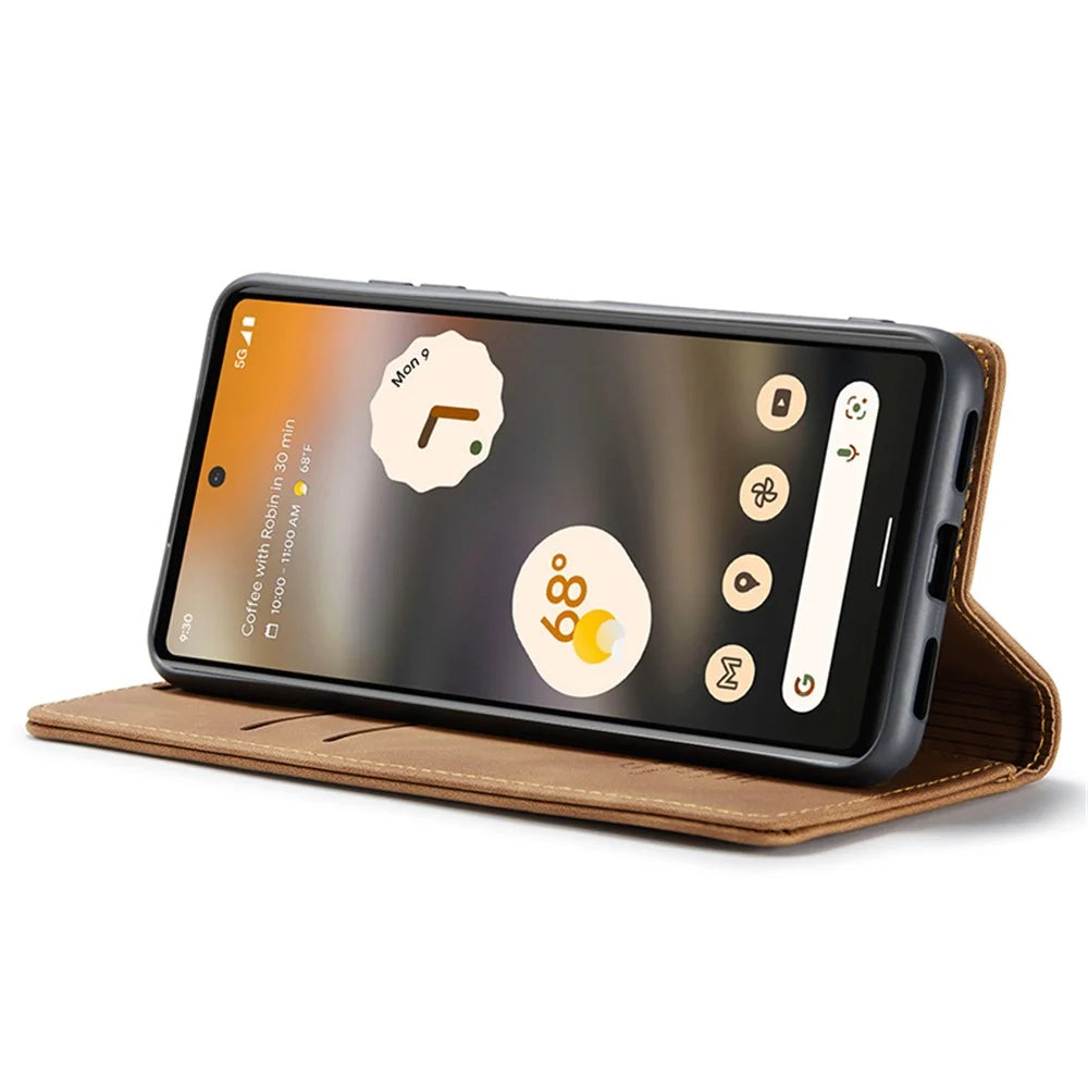 CASEME 013 Series For Google Pixel 6a Case PU Leather Flip Stand Phone Protector - Brown - 3