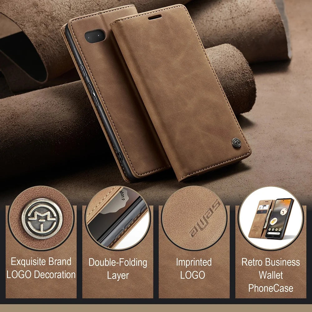 CASEME 013 Series For Google Pixel 6a Case PU Leather Flip Stand Phone Protector - Brown - 4