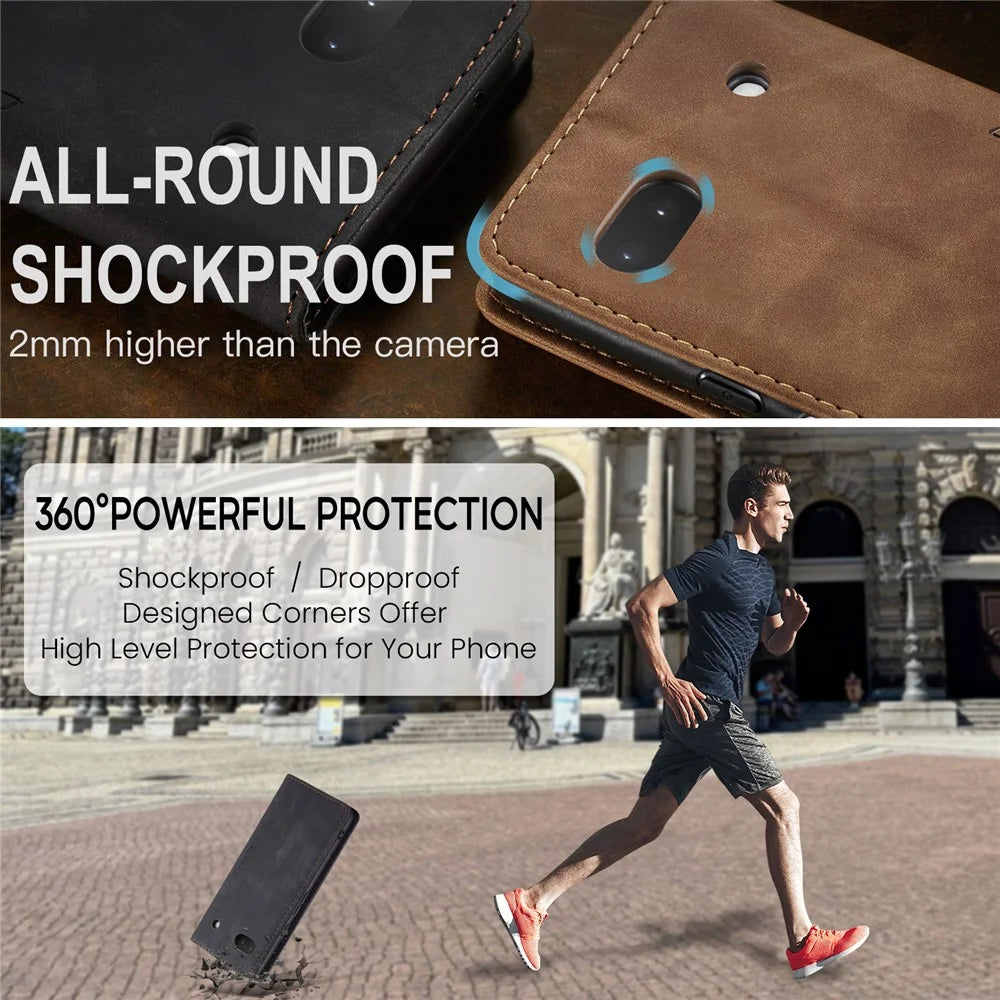 CASEME 013 Series For Google Pixel 6a Case PU Leather Flip Stand Phone Protector - Brown - 7