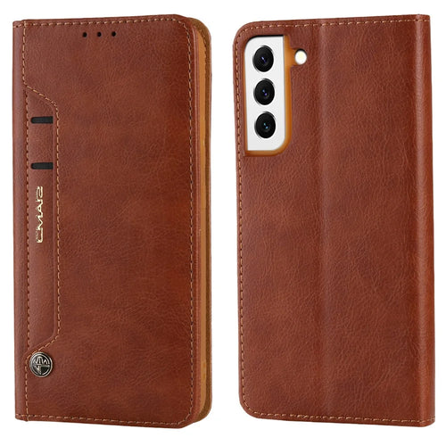 CMAI2 For Samsung Galaxy S24+ Cell Phone Case PU Leather Foldable Stand Cover with Photo Slots - Brown - 1