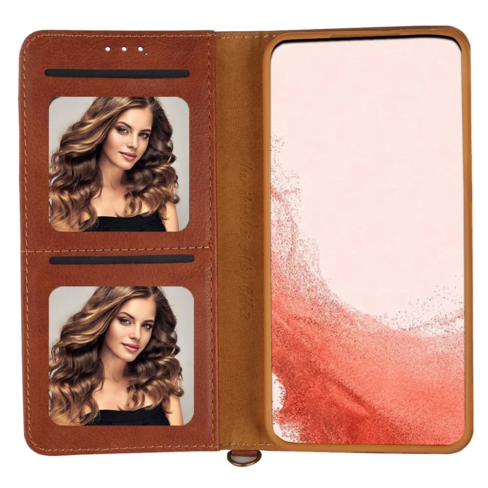 CMAI2 For Samsung Galaxy S24+ Cell Phone Case PU Leather Foldable Stand Cover with Photo Slots - Brown - 2