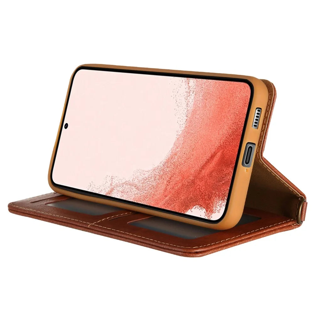 CMAI2 For Samsung Galaxy S24+ Cell Phone Case PU Leather Foldable Stand Cover with Photo Slots - Brown - 3