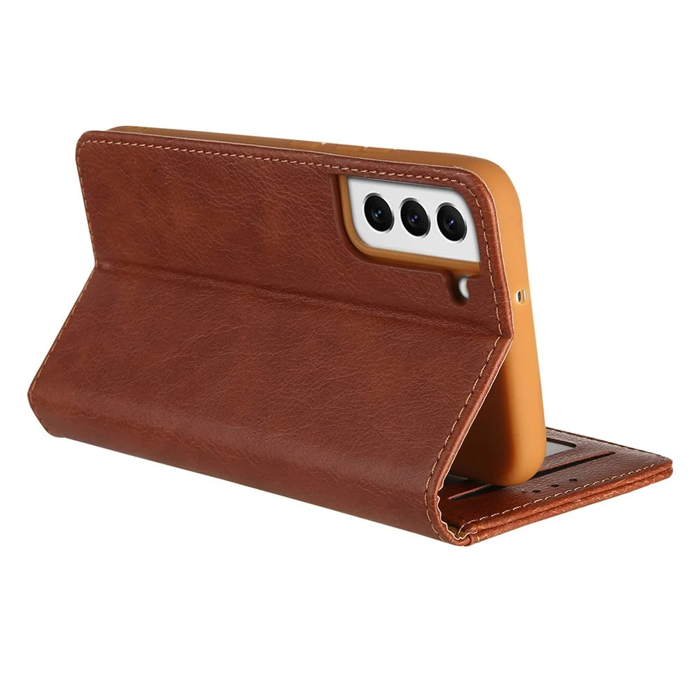 CMAI2 For Samsung Galaxy S24+ Cell Phone Case PU Leather Foldable Stand Cover with Photo Slots - Brown - 4