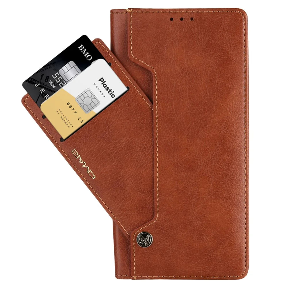 CMAI2 For Samsung Galaxy S24+ Cell Phone Case PU Leather Foldable Stand Cover with Photo Slots - Brown - 5