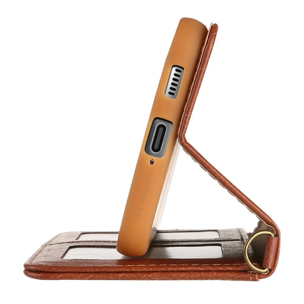 CMAI2 For Samsung Galaxy S24+ Cell Phone Case PU Leather Foldable Stand Cover with Photo Slots - Brown - 6