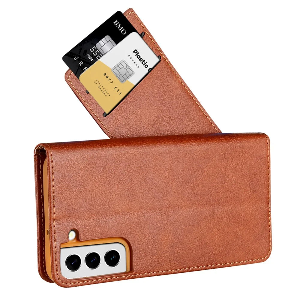 CMAI2 For Samsung Galaxy S24+ Cell Phone Case PU Leather Foldable Stand Cover with Photo Slots - Brown - 7