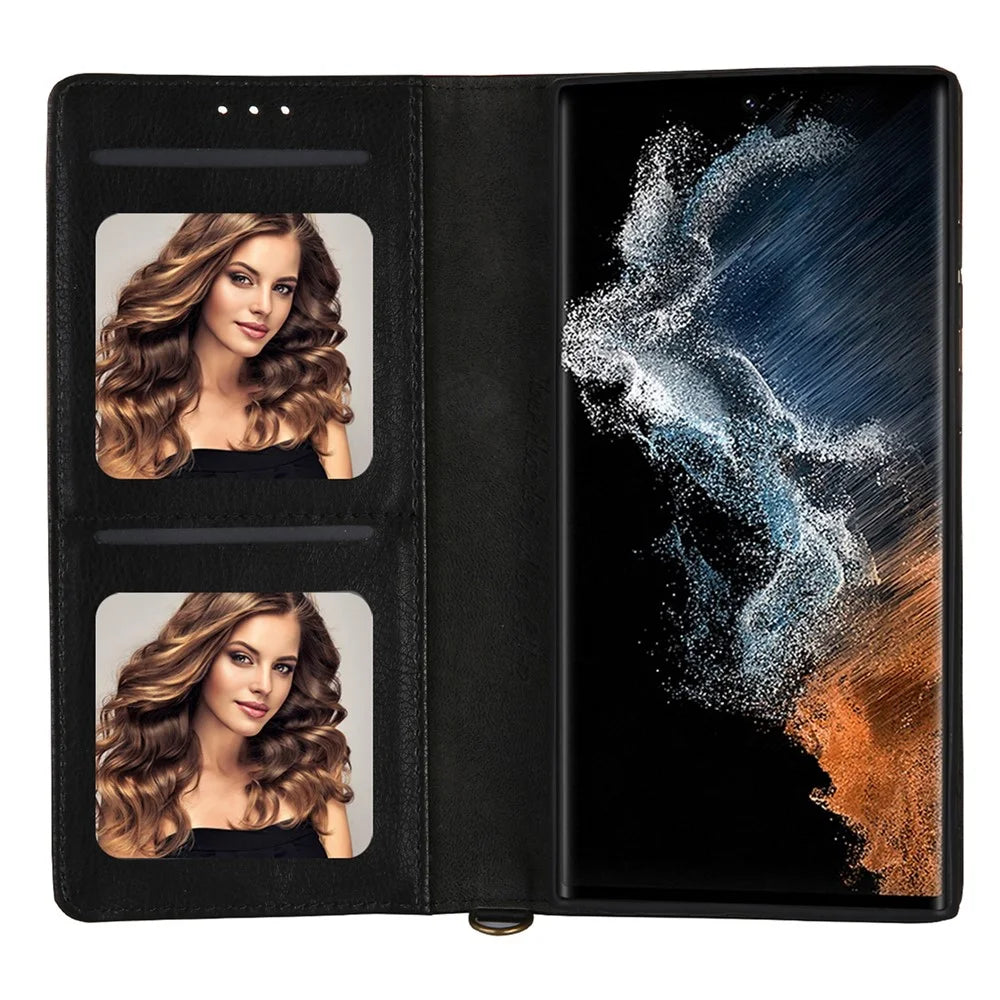 CMAI2 For Samsung Galaxy S24 Ultra Case Anti-drop Leather Stand Wallet Mobile Phone Cover - Black - 2