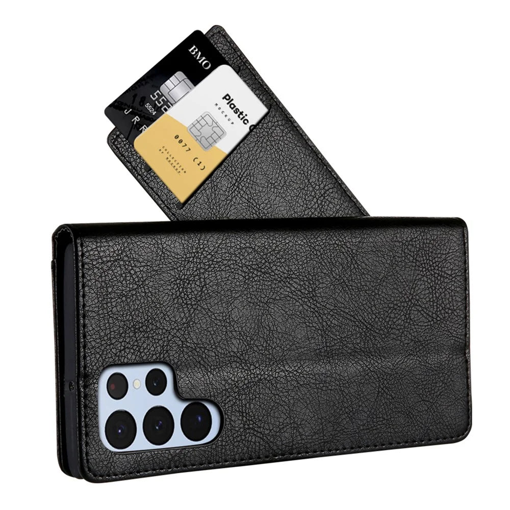 CMAI2 For Samsung Galaxy S24 Ultra Case Anti-drop Leather Stand Wallet Mobile Phone Cover - Black - 7