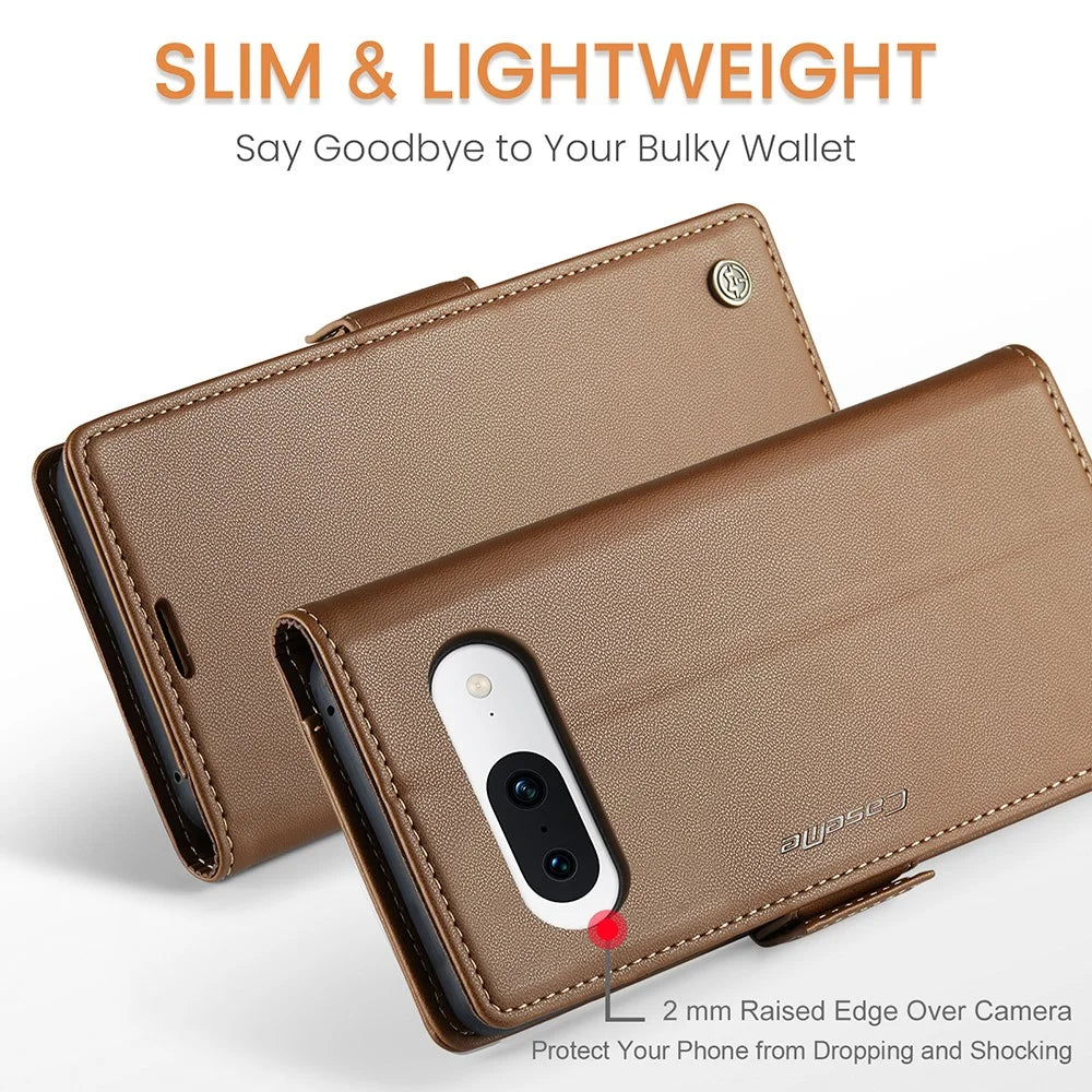 For Google Pixel 8a Leather Case CASEME 023 RFID Blocking 3 Card Slot Mobile Cover - Brown - 5