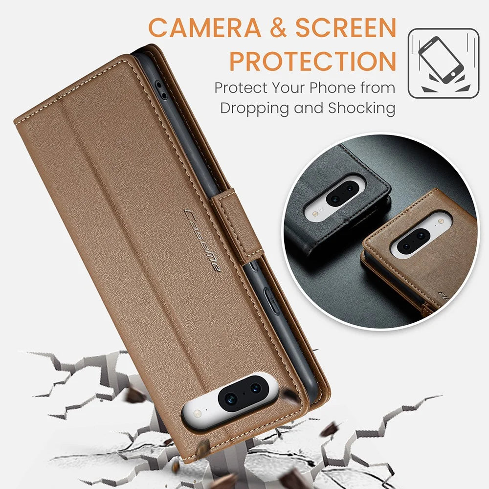 For Google Pixel 8a Leather Case CASEME 023 RFID Blocking 3 Card Slot Mobile Cover - Brown - 7