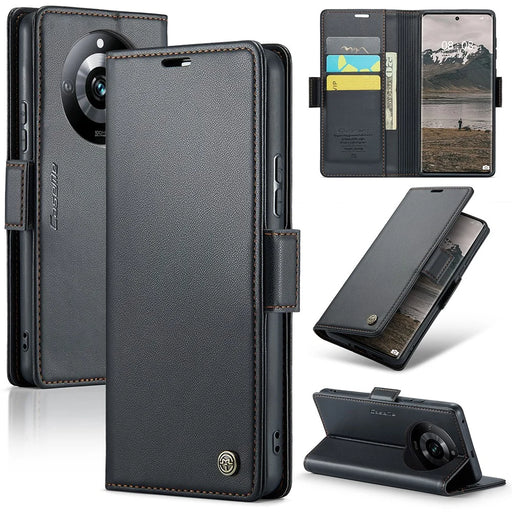 For Realme 11 Pro 5G / 11 Pro+ 5G Leather Case CASEME 023 RFID Blocking 3 Card Slot Mobile Cover - Black - 1