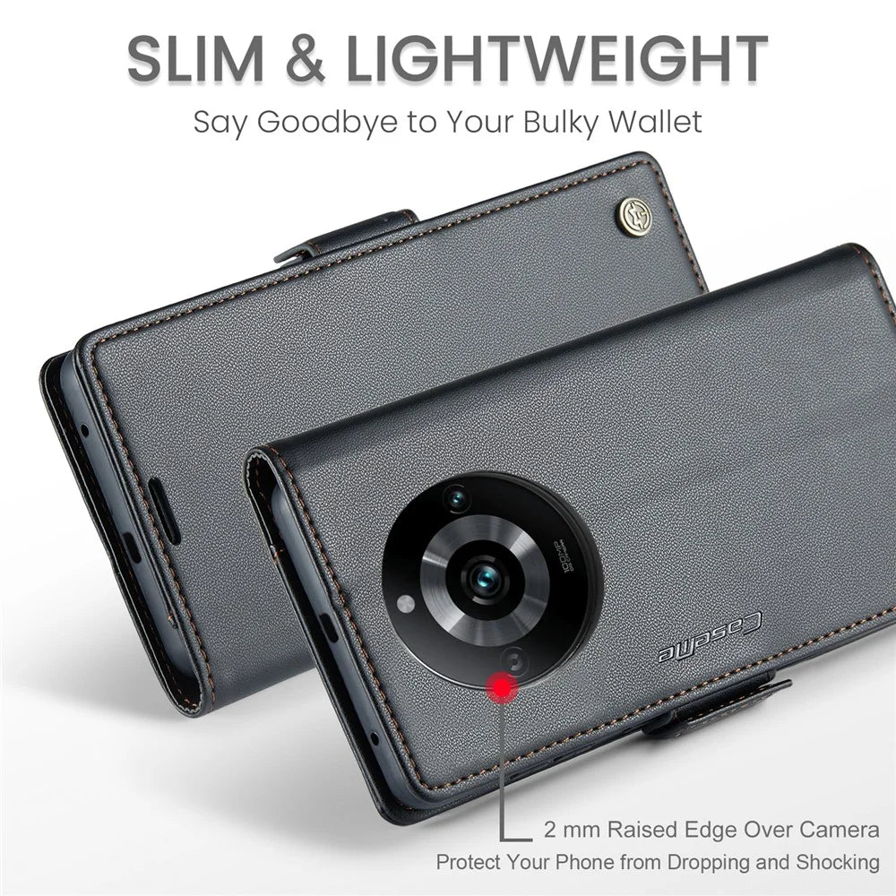 For Realme 11 Pro 5G / 11 Pro+ 5G Leather Case CASEME 023 RFID Blocking 3 Card Slot Mobile Cover - Black - 5
