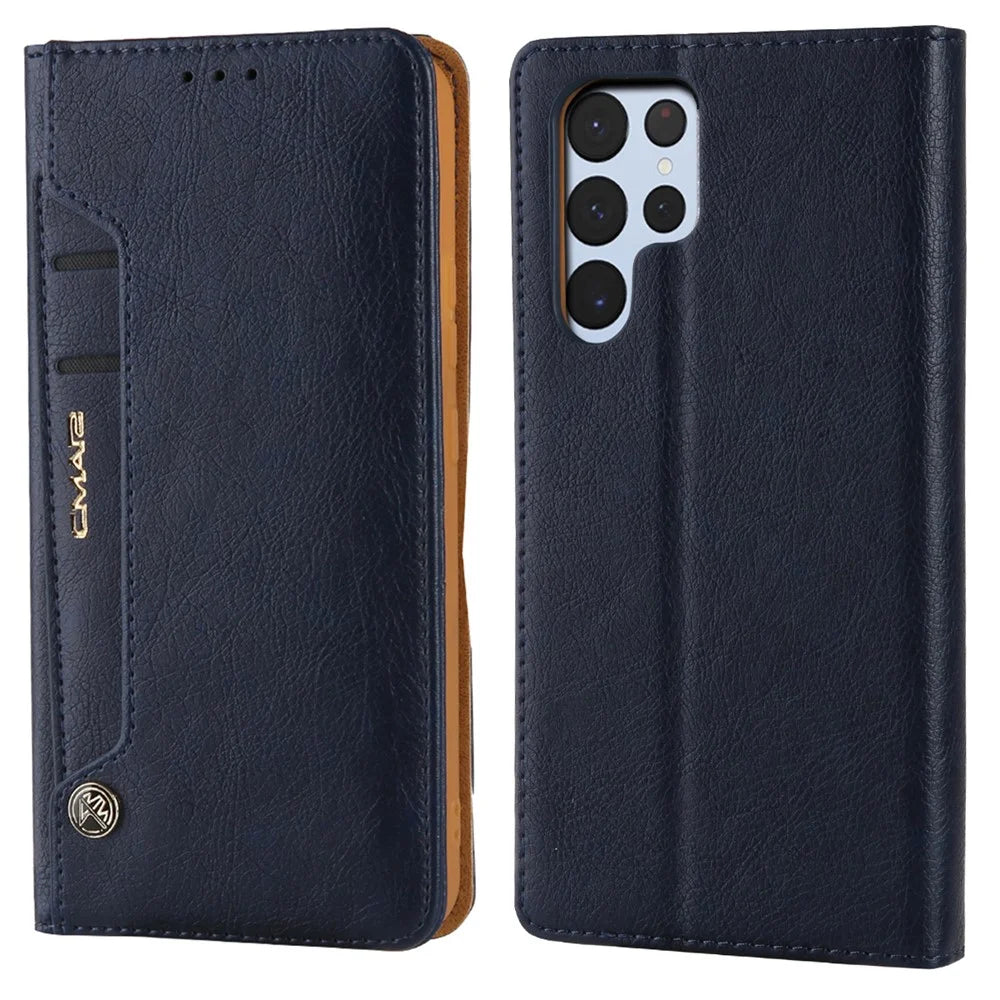 CMAI2 For Samsung Galaxy S22 Ultra 5G Case Drop-proof PU Leather Stand Phone Protector - Blue - 1